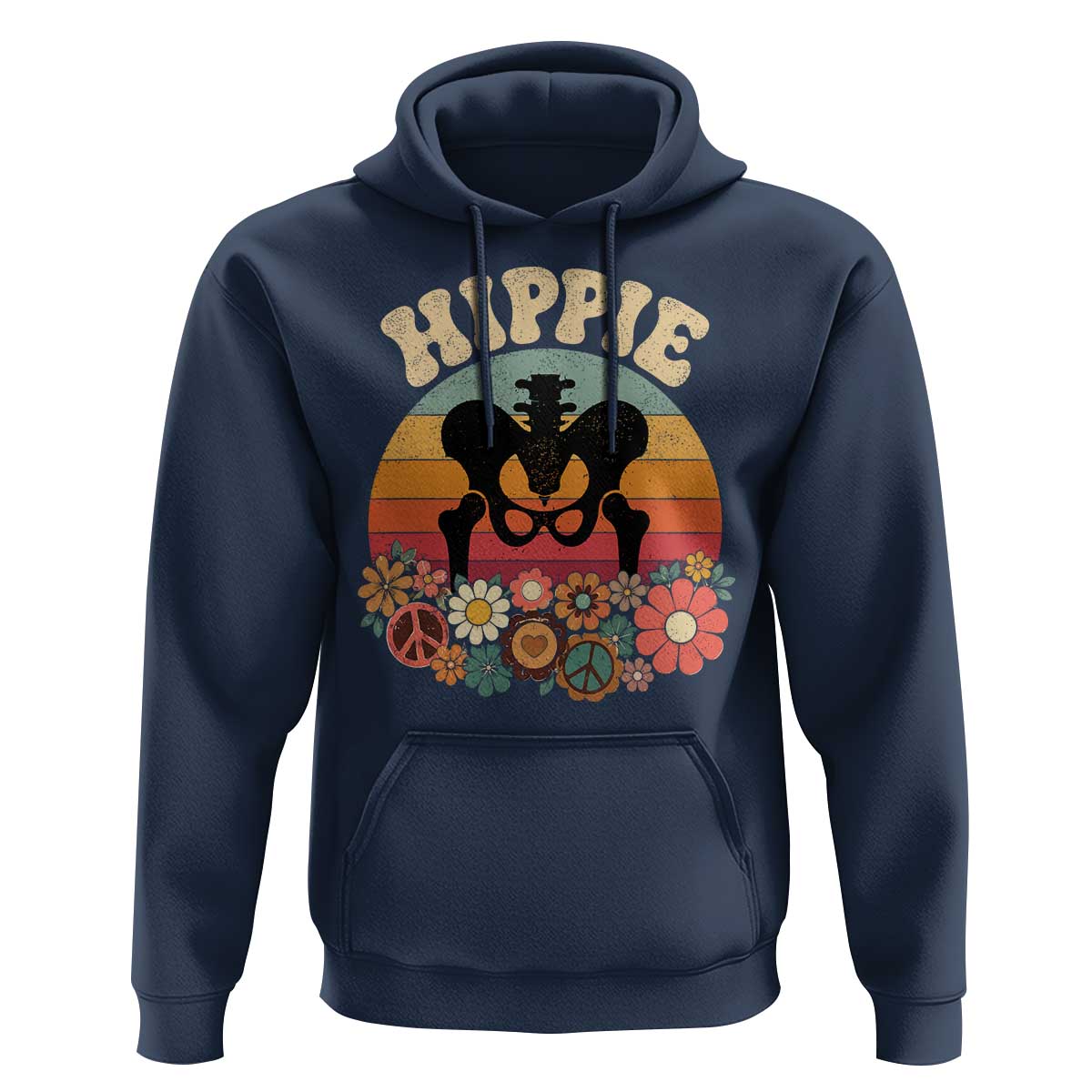 Hip Replacement Recovery Hoodie Hippie 70s Retro Sunset Floral Anatomy Graphic