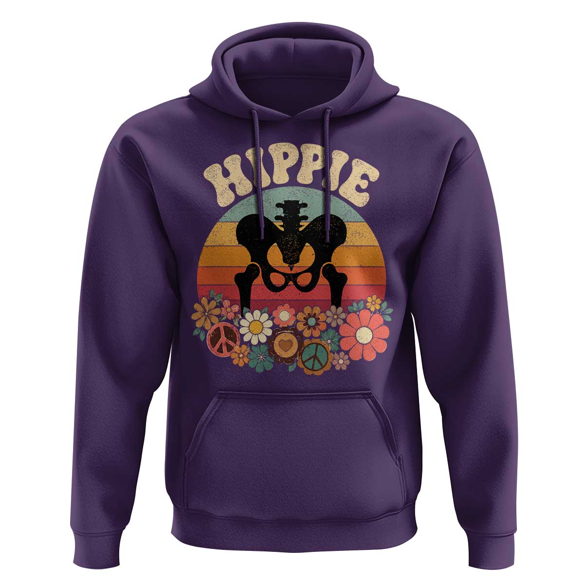 Hip Replacement Recovery Hoodie Hippie 70s Retro Sunset Floral Anatomy Graphic
