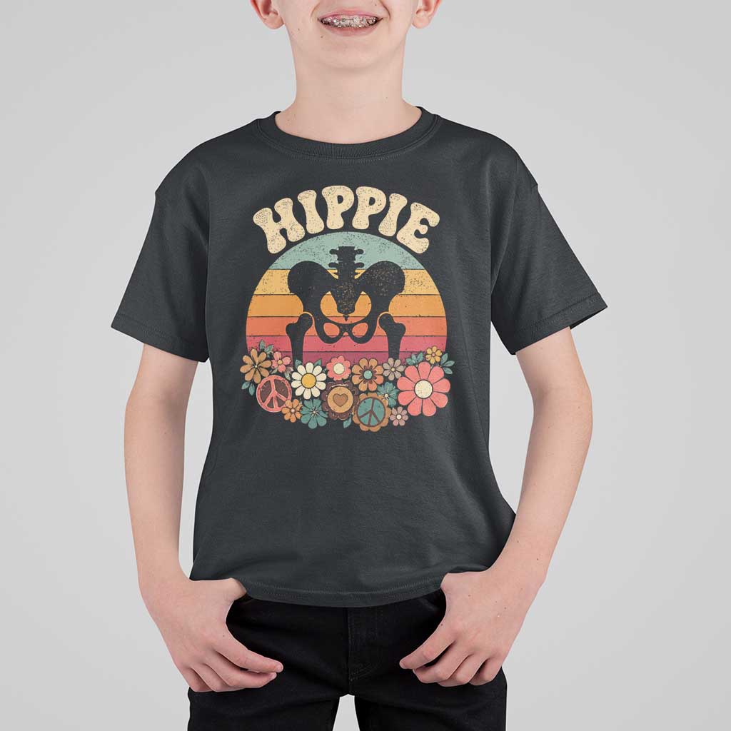 Hip Replacement Recovery T Shirt For Kid Hippie 70s Retro Sunset Floral Anatomy Graphic