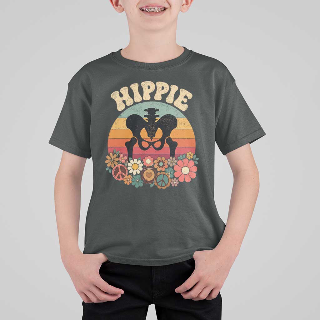 Hip Replacement Recovery T Shirt For Kid Hippie 70s Retro Sunset Floral Anatomy Graphic