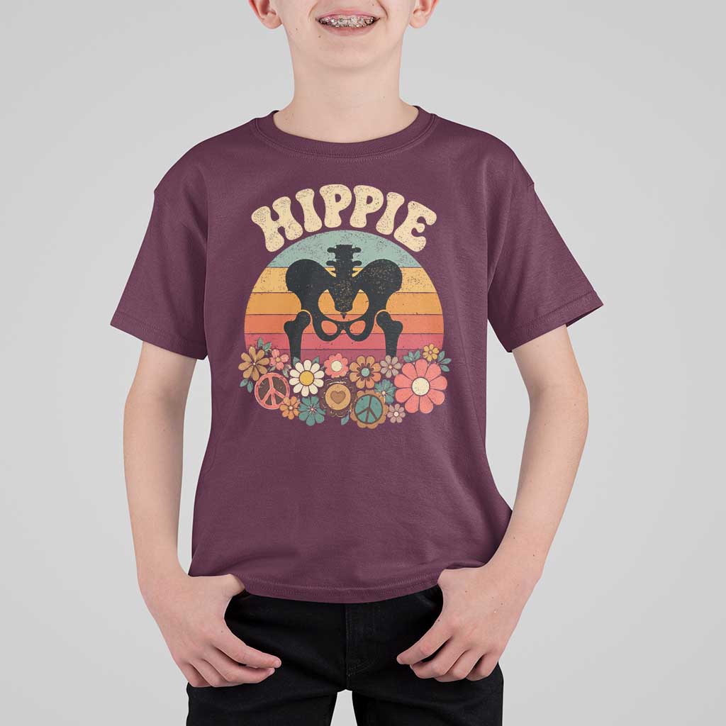 Hip Replacement Recovery T Shirt For Kid Hippie 70s Retro Sunset Floral Anatomy Graphic