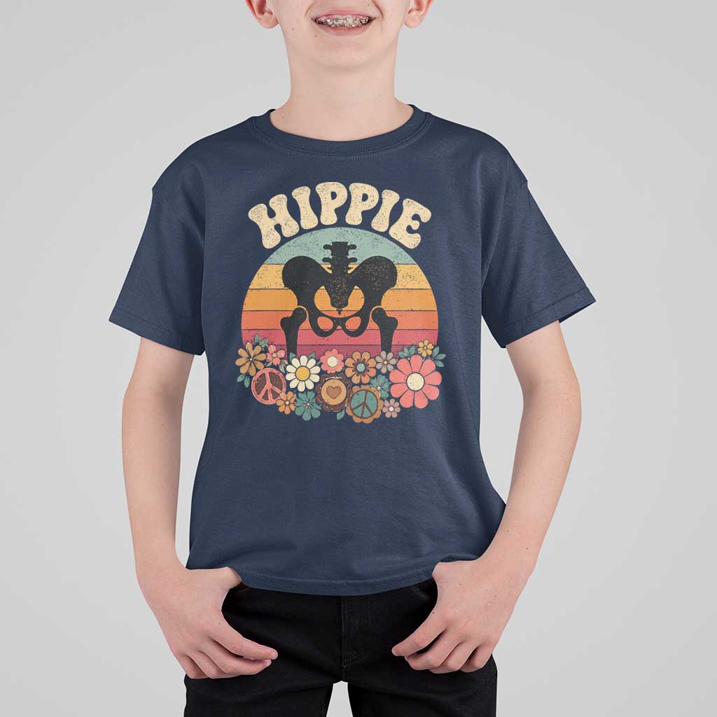 Hip Replacement Recovery T Shirt For Kid Hippie 70s Retro Sunset Floral Anatomy Graphic