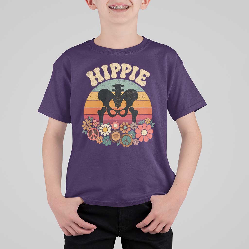 Hip Replacement Recovery T Shirt For Kid Hippie 70s Retro Sunset Floral Anatomy Graphic