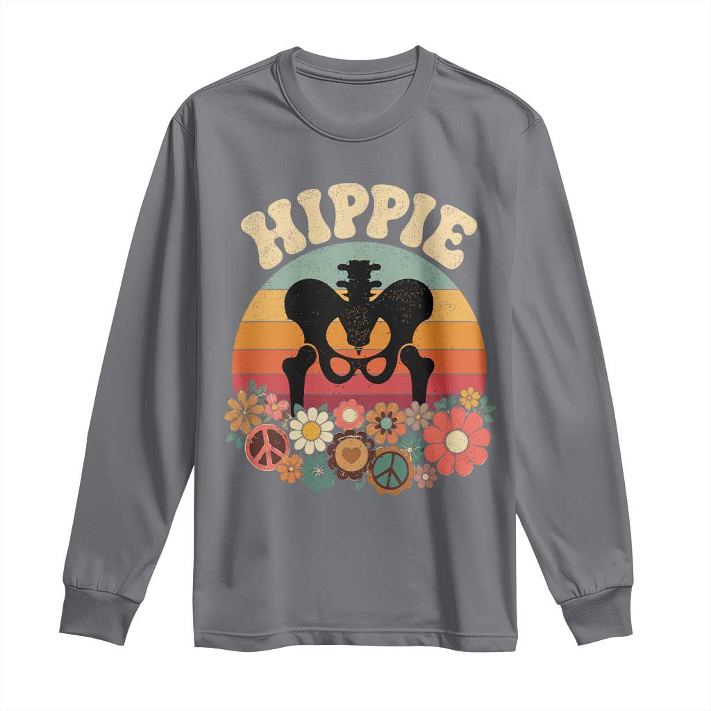 Hip Replacement Recovery Long Sleeve Shirt Hippie 70s Retro Sunset Floral Anatomy Graphic