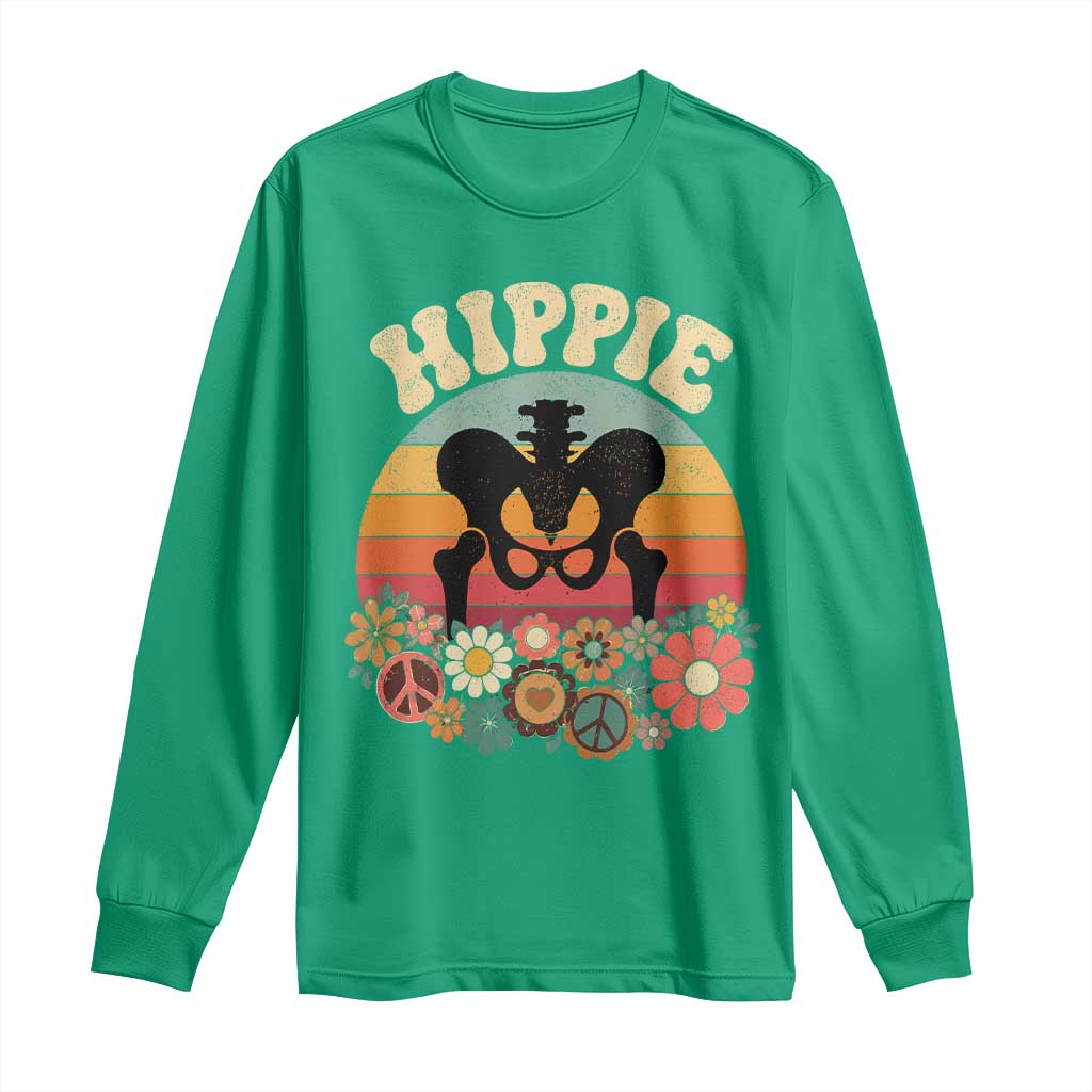 Hip Replacement Recovery Long Sleeve Shirt Hippie 70s Retro Sunset Floral Anatomy Graphic