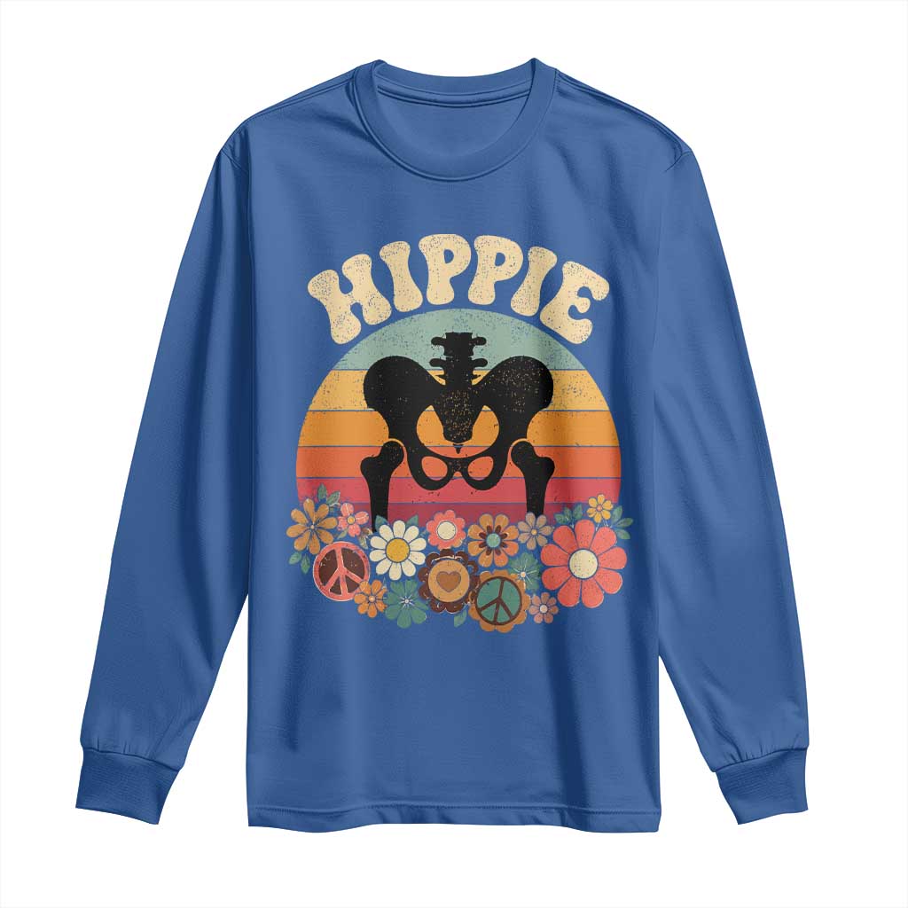 Hip Replacement Recovery Long Sleeve Shirt Hippie 70s Retro Sunset Floral Anatomy Graphic