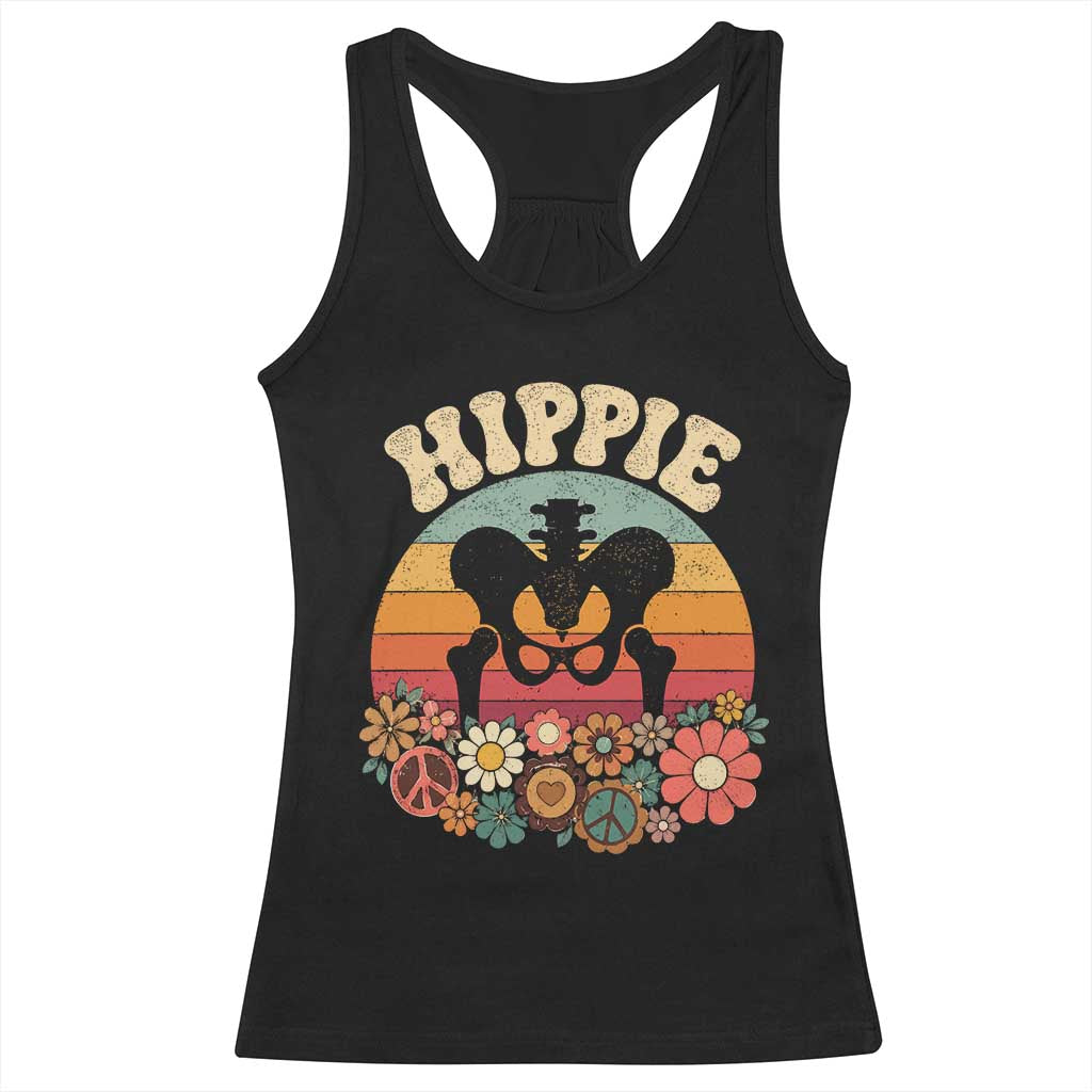 Hip Replacement Recovery Racerback Tank Top Hippie 70s Retro Sunset Floral Anatomy Graphic