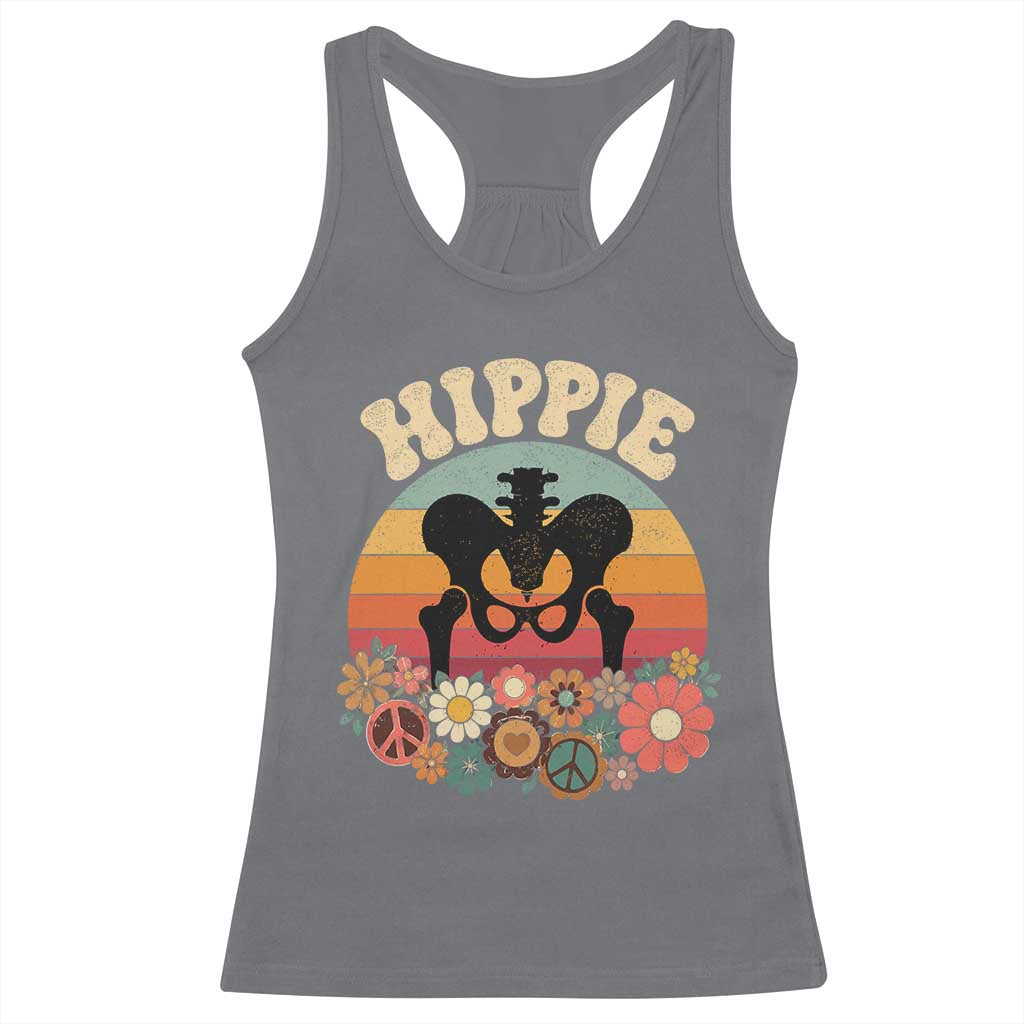 Hip Replacement Recovery Racerback Tank Top Hippie 70s Retro Sunset Floral Anatomy Graphic
