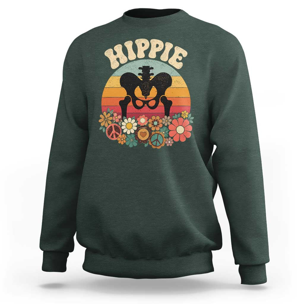 Hip Replacement Recovery Sweatshirt Hippie 70s Retro Sunset Floral Anatomy Graphic