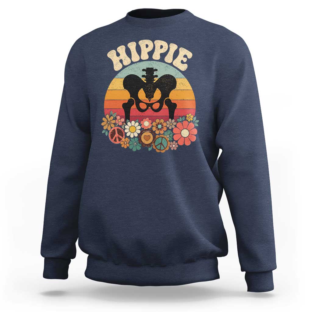 Hip Replacement Recovery Sweatshirt Hippie 70s Retro Sunset Floral Anatomy Graphic