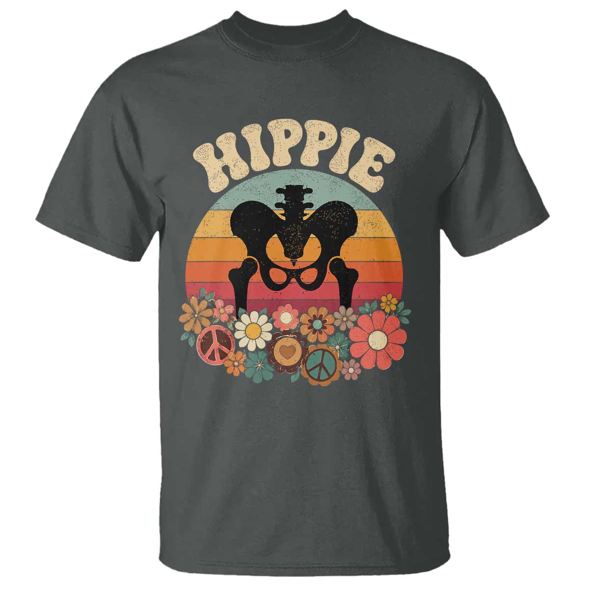 Hip Replacement Recovery T Shirt Hippie 70s Retro Sunset Floral Anatomy Graphic