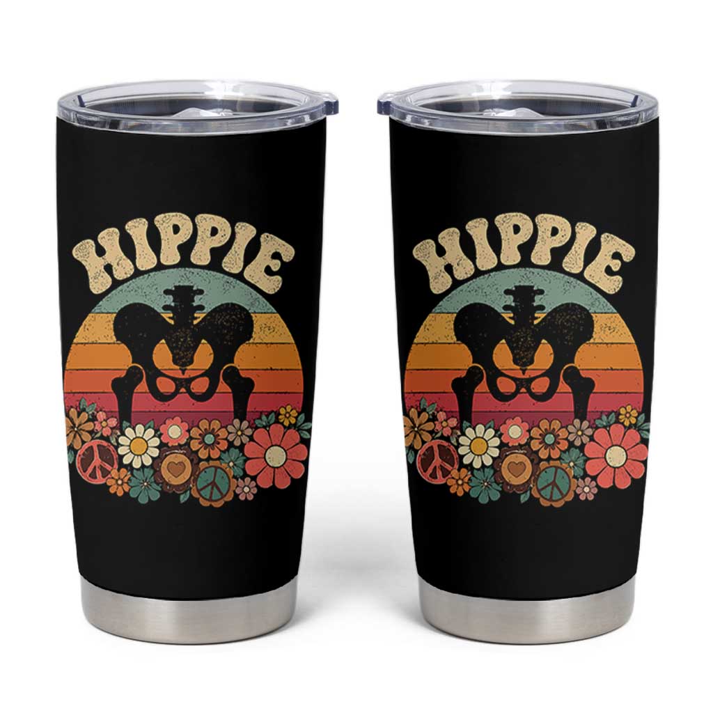 Hip Replacement Recovery Tumbler Cup Hippie 70s Retro Sunset Floral Anatomy Graphic