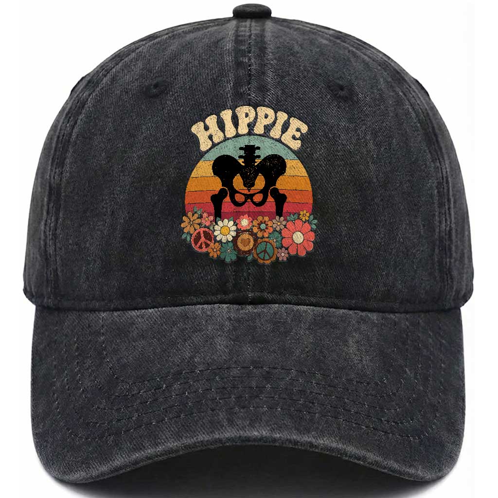 Hip Replacement Recovery Washed Cotton Baseball Cap Hippie 70s Retro Sunset Floral Anatomy Graphic