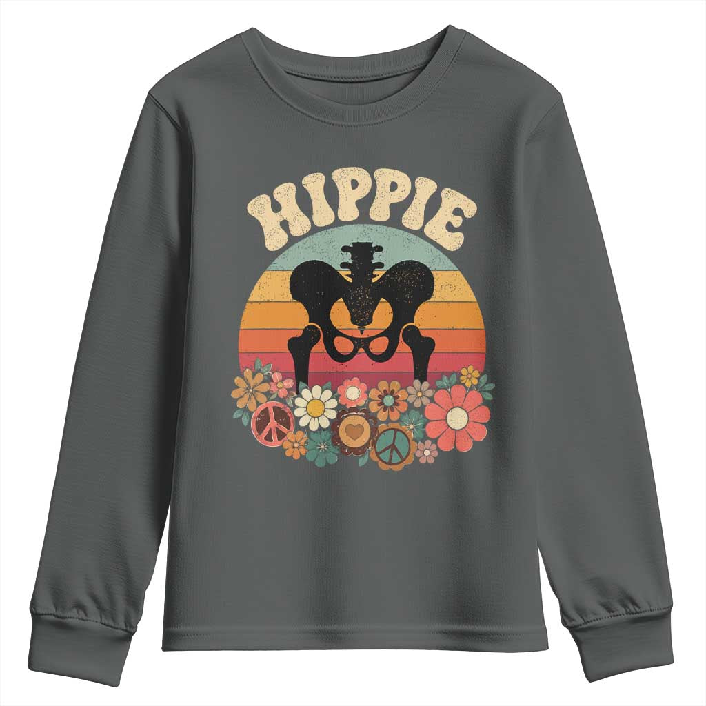 Hip Replacement Recovery Youth Sweatshirt Hippie 70s Retro Sunset Floral Anatomy Graphic