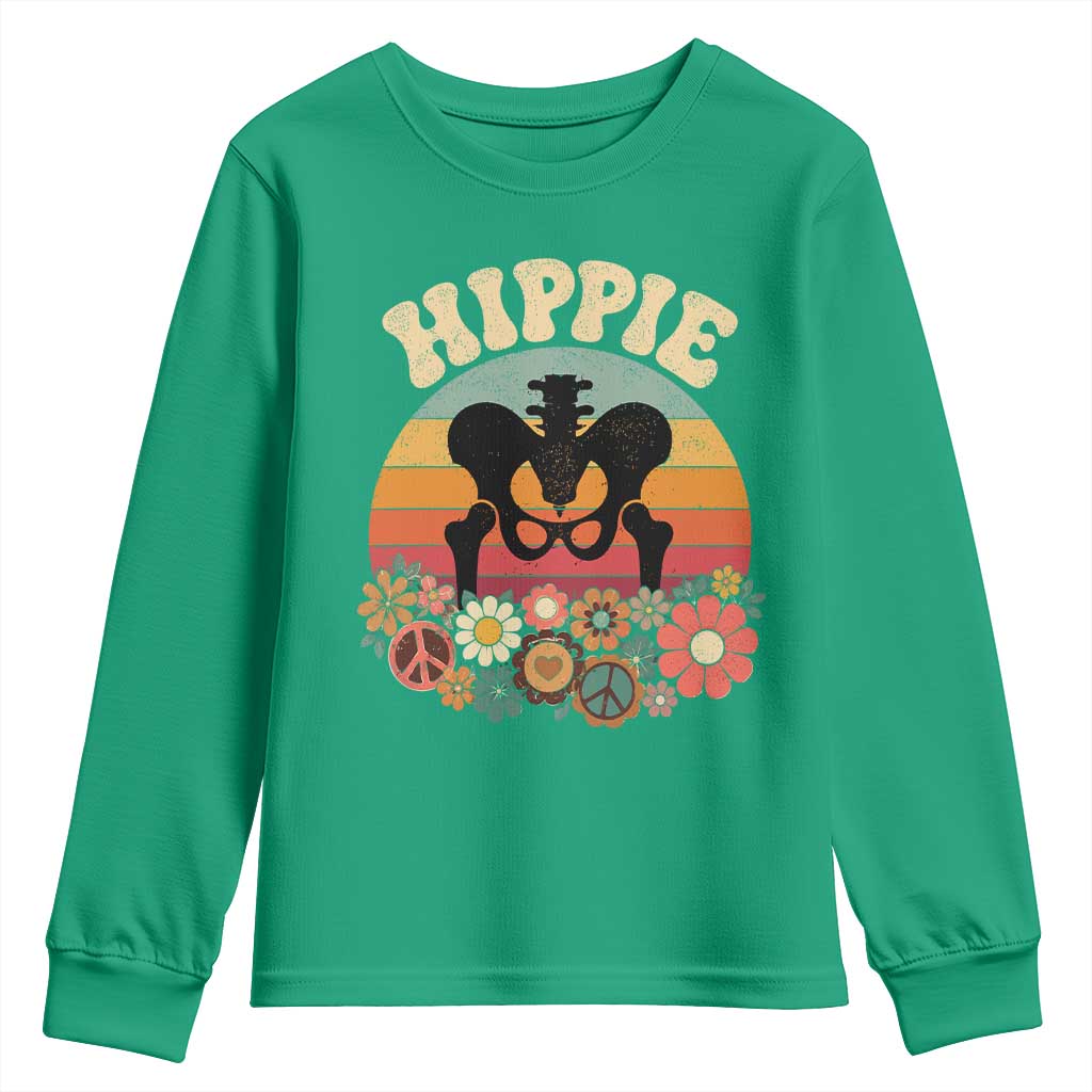 Hip Replacement Recovery Youth Sweatshirt Hippie 70s Retro Sunset Floral Anatomy Graphic
