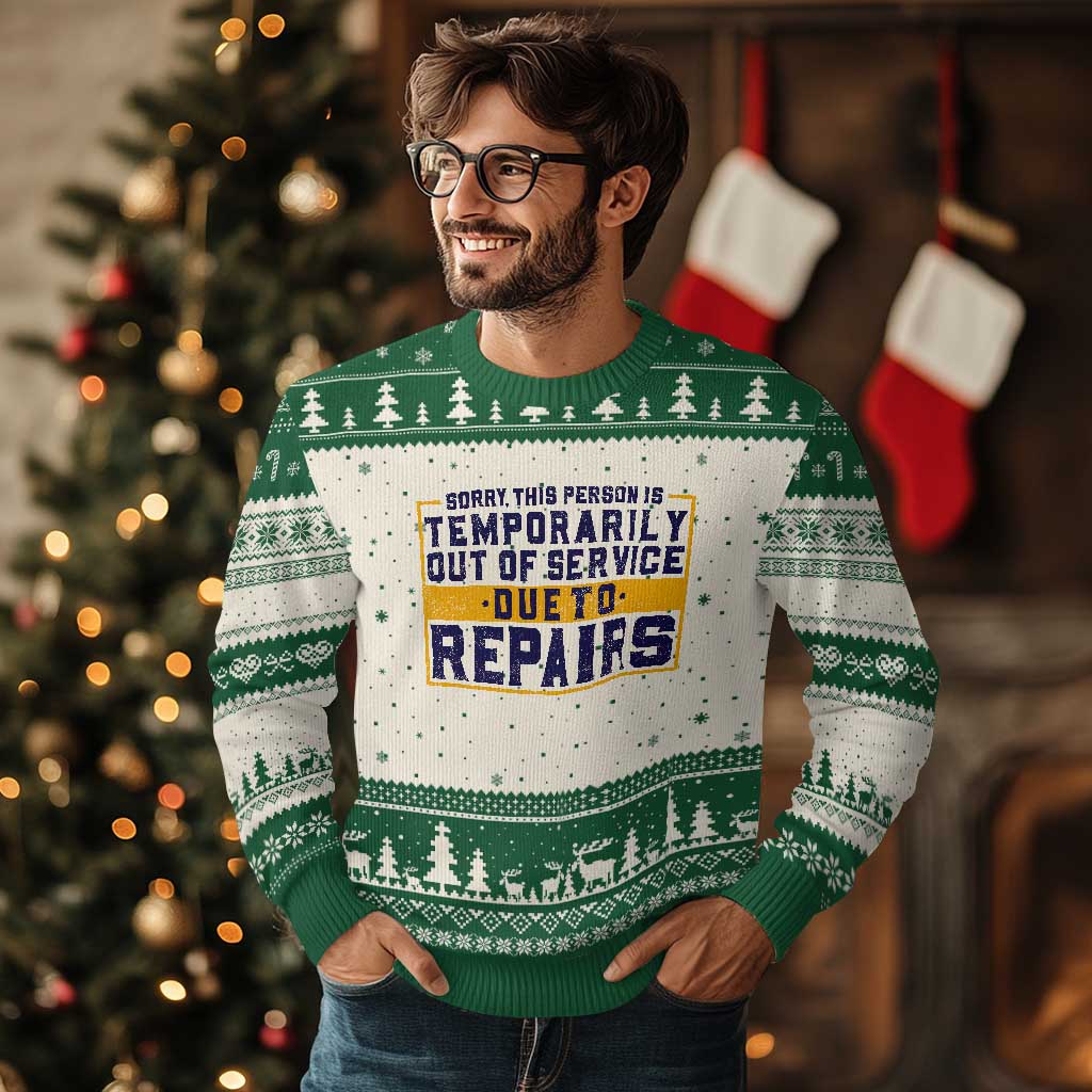 Funny Surgery Recovery Graphic Ugly Christmas Sweater Sorry This Person Is Temporarily Out Of Service Hip Knee Shoulder Joint Replacement