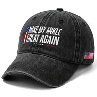 Make My Ankle Great Again Funny Ankle Surgery Recovery Washed Cotton Baseball Cap Vintage USA Flag Patriotic