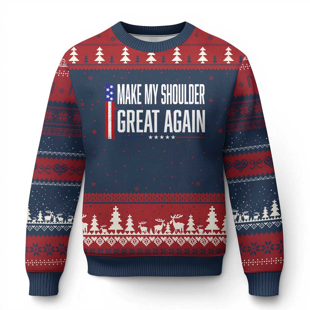 Make My Shoulder Great Again Funny Shoulder Surgery Recovery Ugly Christmas Sweater Vintage USA Flag Patriotic