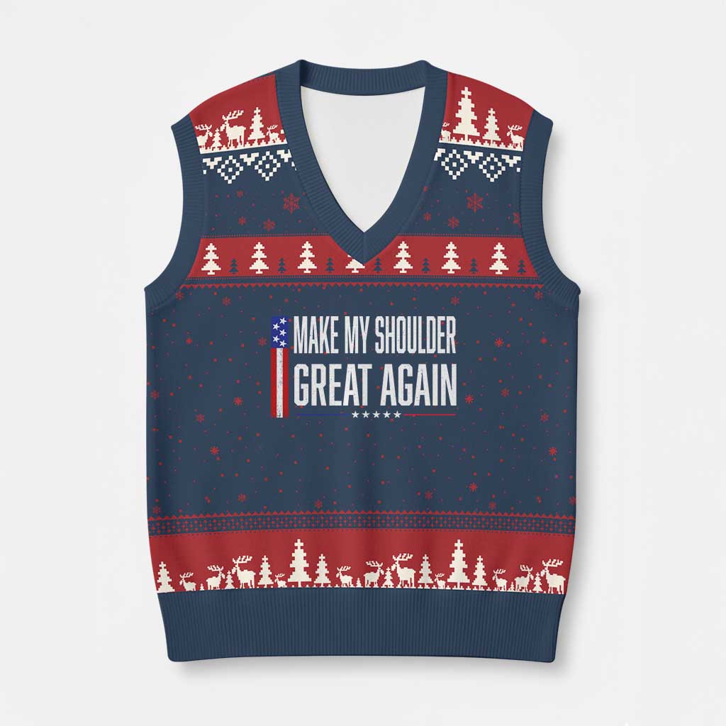 Make My Shoulder Great Again Funny Shoulder Surgery Recovery V-Neck Knit Sweater Vest Vintage USA Flag Patriotic
