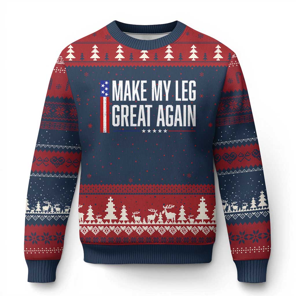 Make My Leg Great Again Funny Broken Leg Surgery Recovery Ugly Christmas Sweater Vintage USA Flag Patriotic