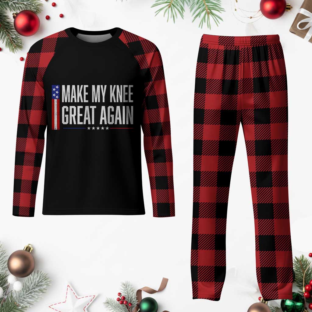 Make My Knee Great Again Funny Broken Knee Surgery Recovery Plaid Pajama Set Vintage USA Flag Patriotic
