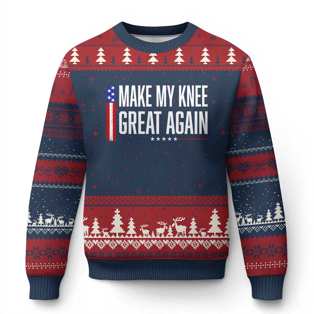 Make My Knee Great Again Funny Broken Knee Surgery Recovery Ugly Christmas Sweater Vintage USA Flag Patriotic