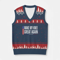 Make My Knee Great Again Funny Broken Knee Surgery Recovery V-Neck Knit Sweater Vest Vintage USA Flag Patriotic