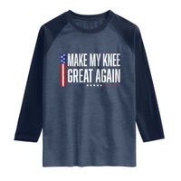 Make My Knee Great Again Funny Broken Knee Surgery Recovery Raglan Shirt Vintage USA Flag Patriotic