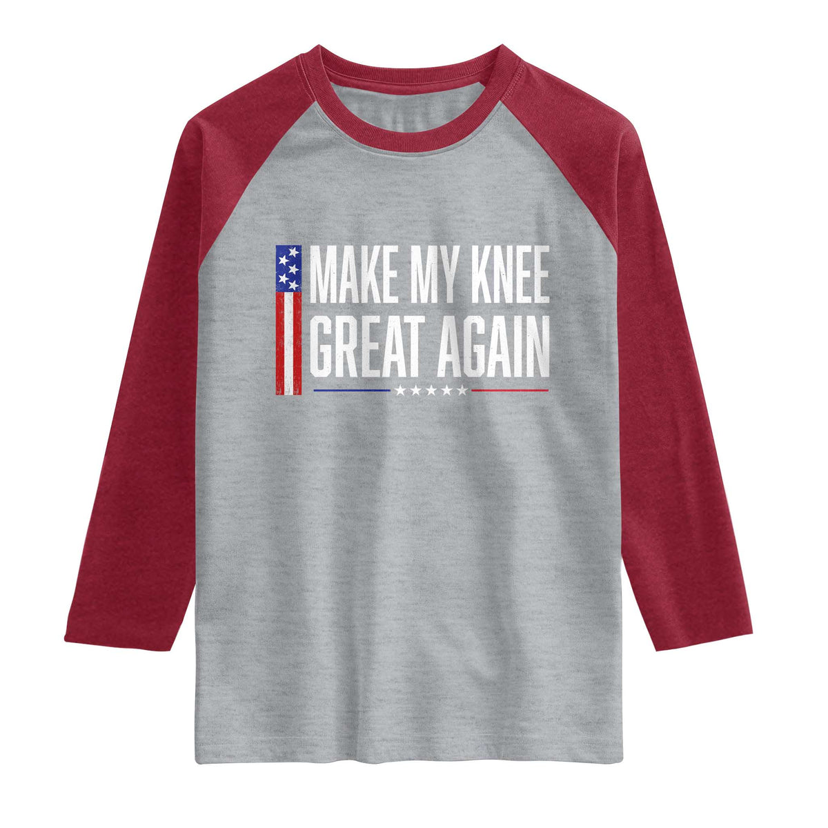 Make My Knee Great Again Funny Broken Knee Surgery Recovery Raglan Shirt Vintage USA Flag Patriotic