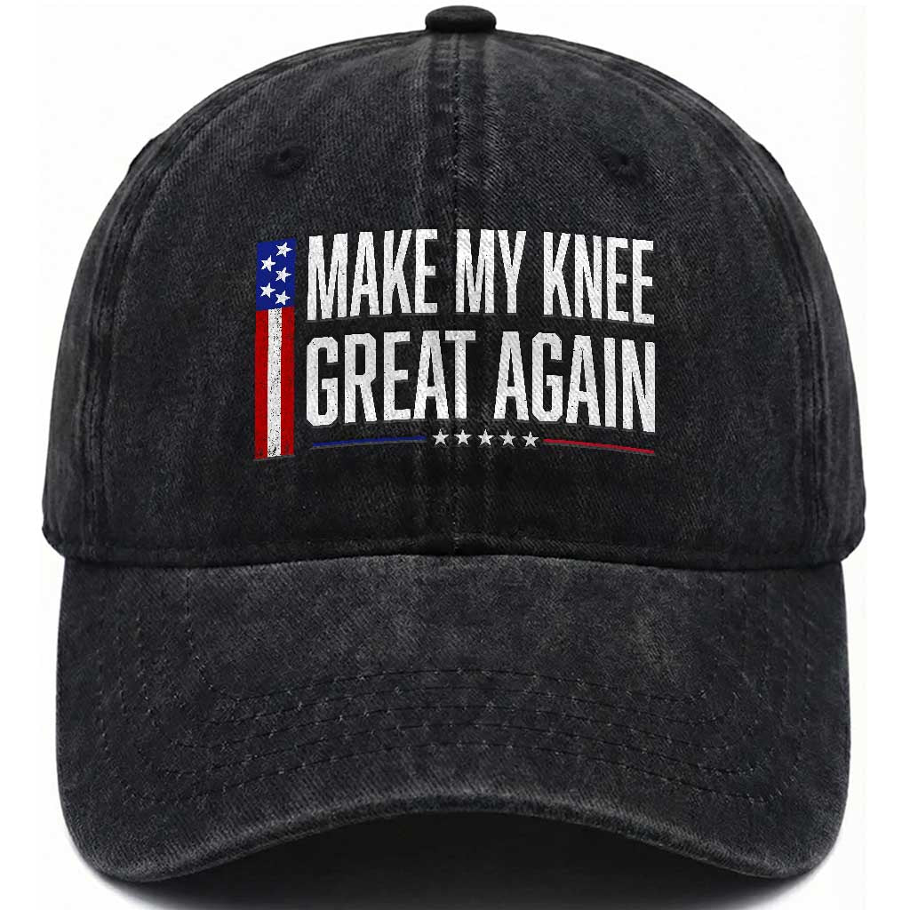 Make My Knee Great Again Funny Broken Knee Surgery Recovery Washed Cotton Baseball Cap Vintage USA Flag Patriotic