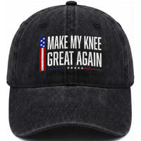 Make My Knee Great Again Funny Broken Knee Surgery Recovery Washed Cotton Baseball Cap Vintage USA Flag Patriotic