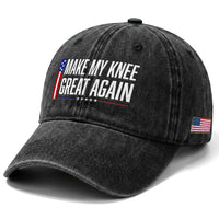 Make My Knee Great Again Funny Broken Knee Surgery Recovery Washed Cotton Baseball Cap Vintage USA Flag Patriotic