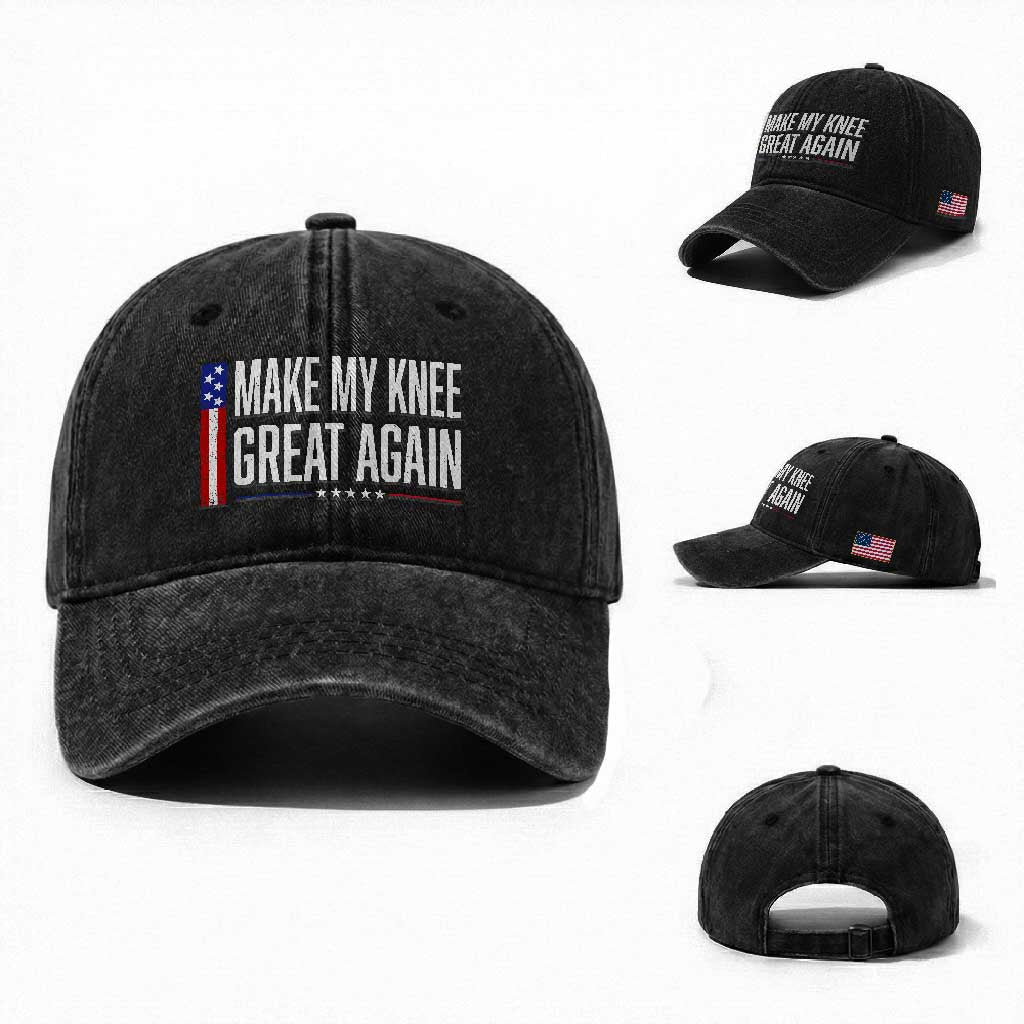 Make My Knee Great Again Funny Broken Knee Surgery Recovery Washed Cotton Baseball Cap Vintage USA Flag Patriotic