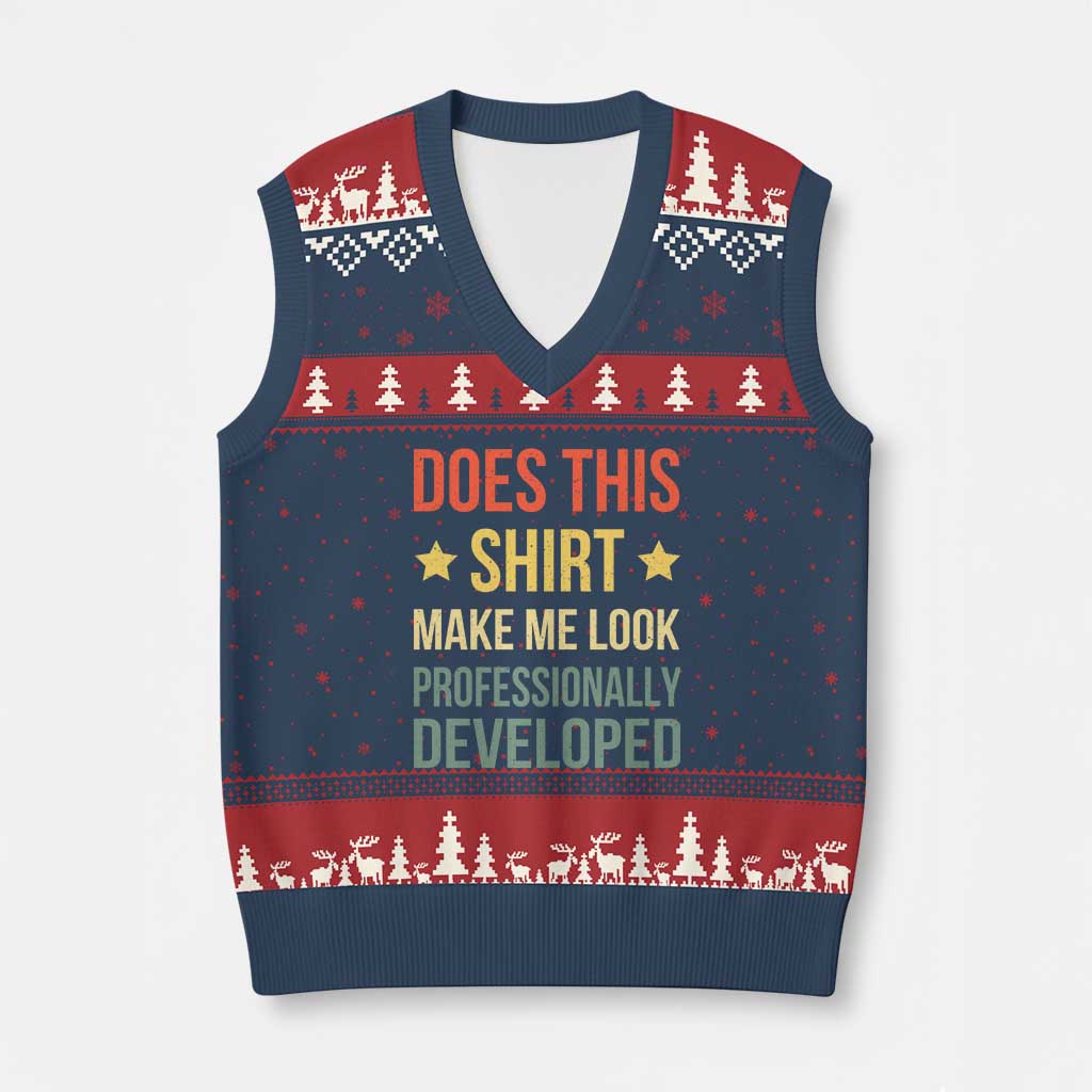 Does This Shirt Make Me Look Professionally Developed Vintage Graphic V-Neck Knit Sweater Vest
