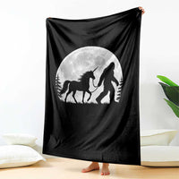Bigfoot Walking Unicorn Throw Blanket Full Moon Sasquatch Fantasy Forest Silhouette