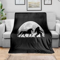 Bigfoot Walking Unicorn Throw Blanket Full Moon Sasquatch Fantasy Forest Silhouette