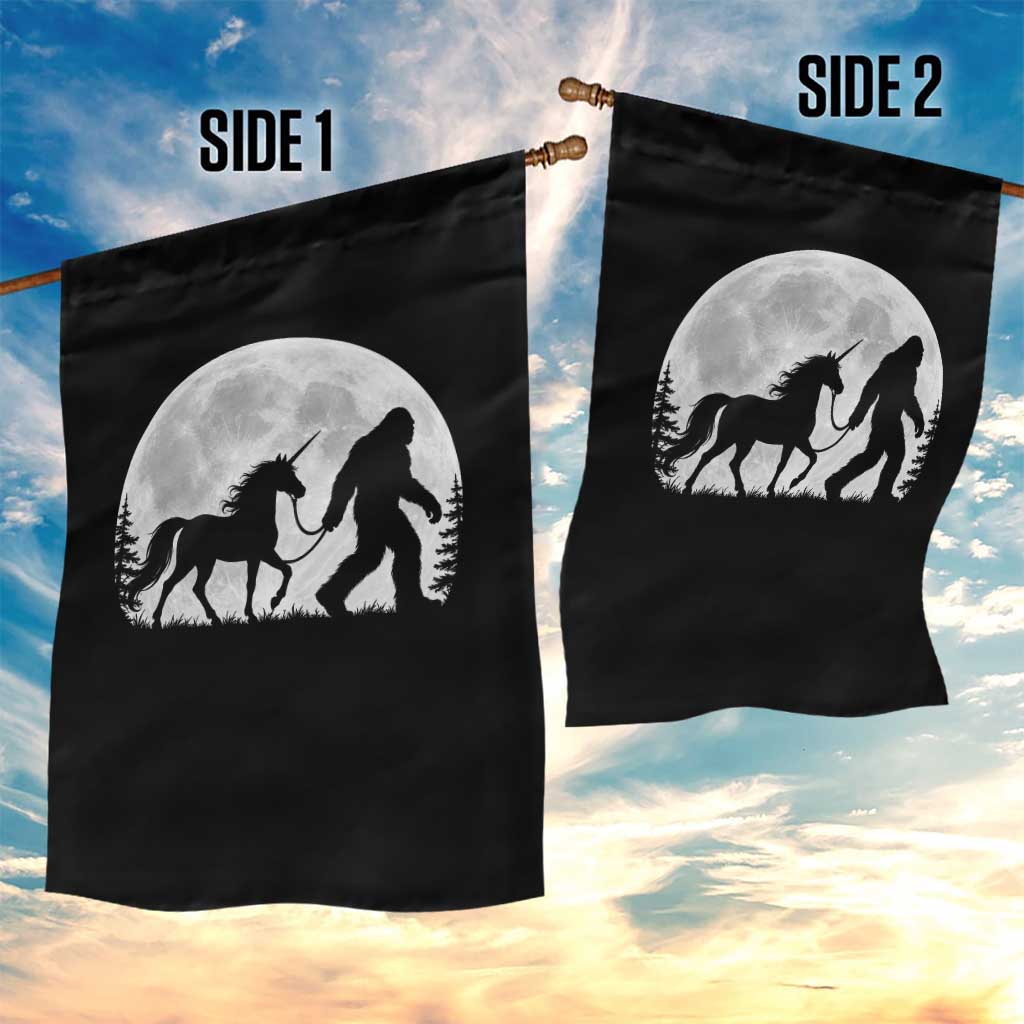 Bigfoot Walking Unicorn Garden Flag Full Moon Sasquatch Fantasy Forest Silhouette