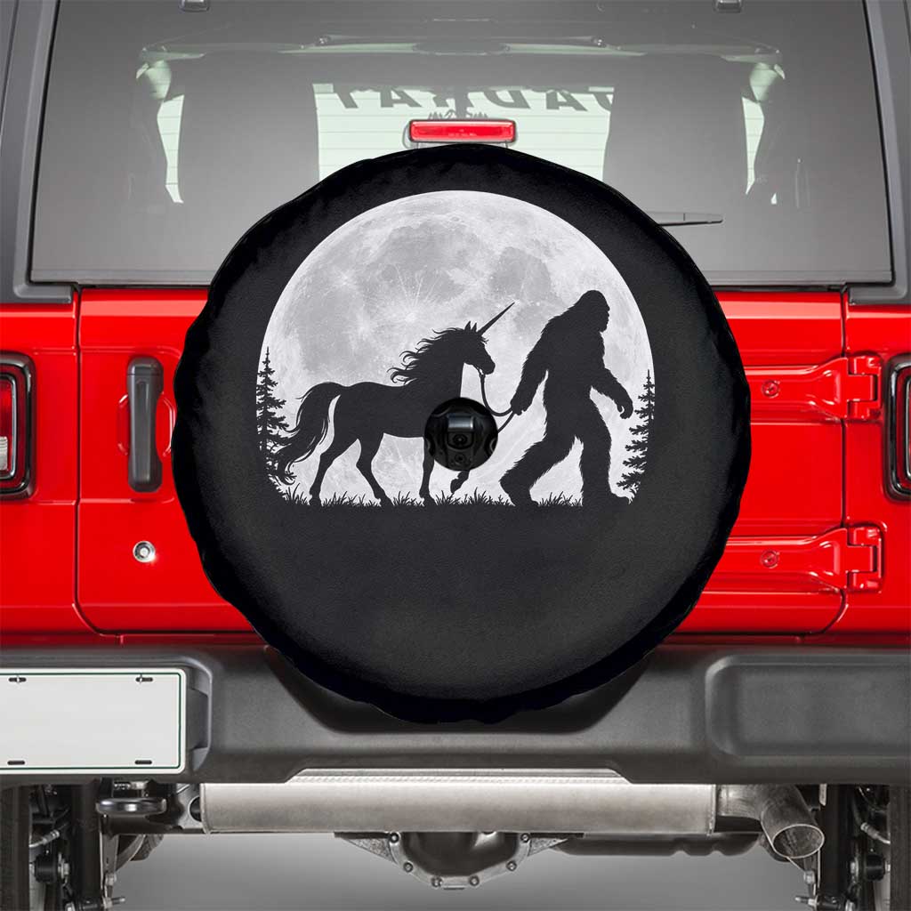 Bigfoot Walking Unicorn Spare Tire Cover Full Moon Sasquatch Fantasy Forest Silhouette