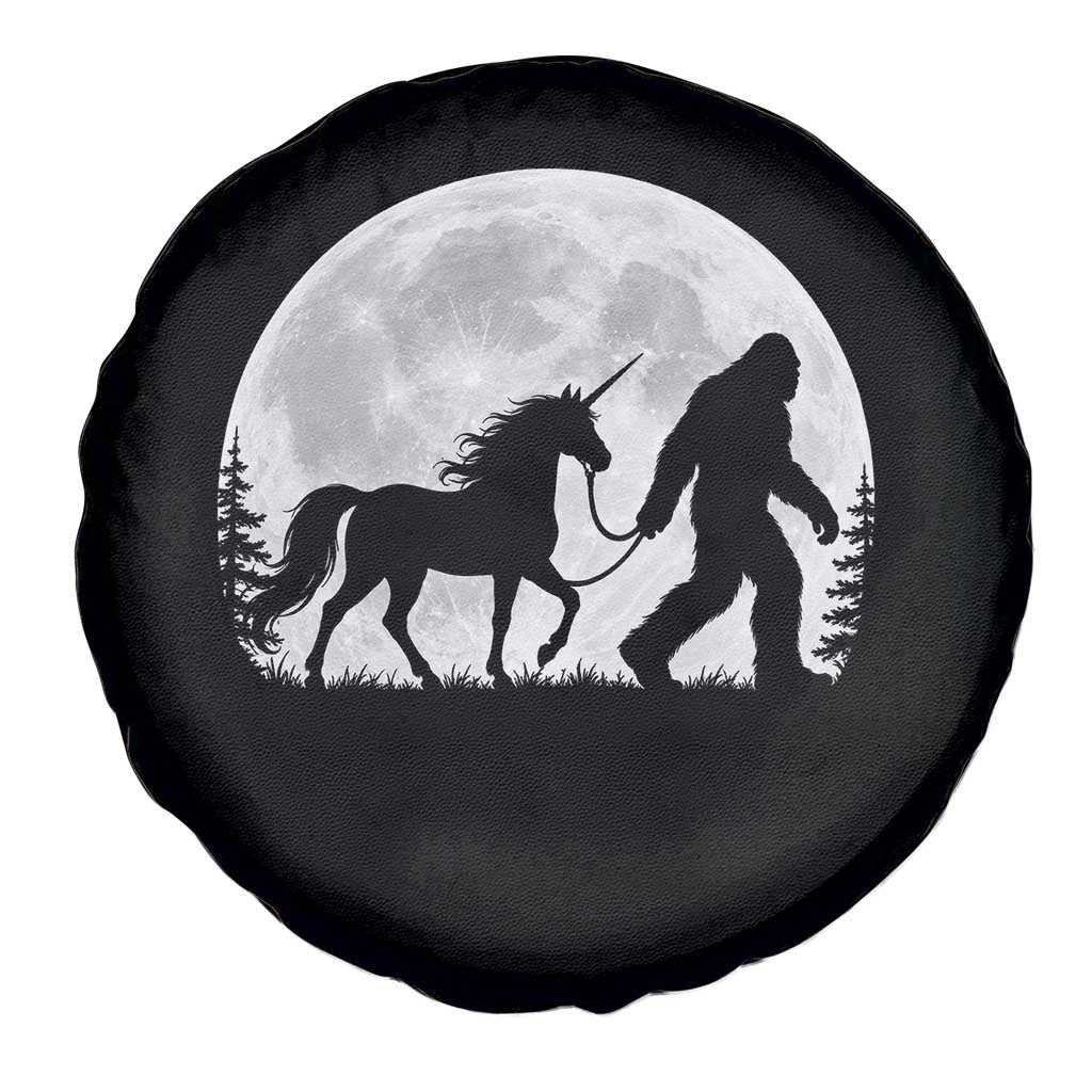 Bigfoot Walking Unicorn Spare Tire Cover Full Moon Sasquatch Fantasy Forest Silhouette