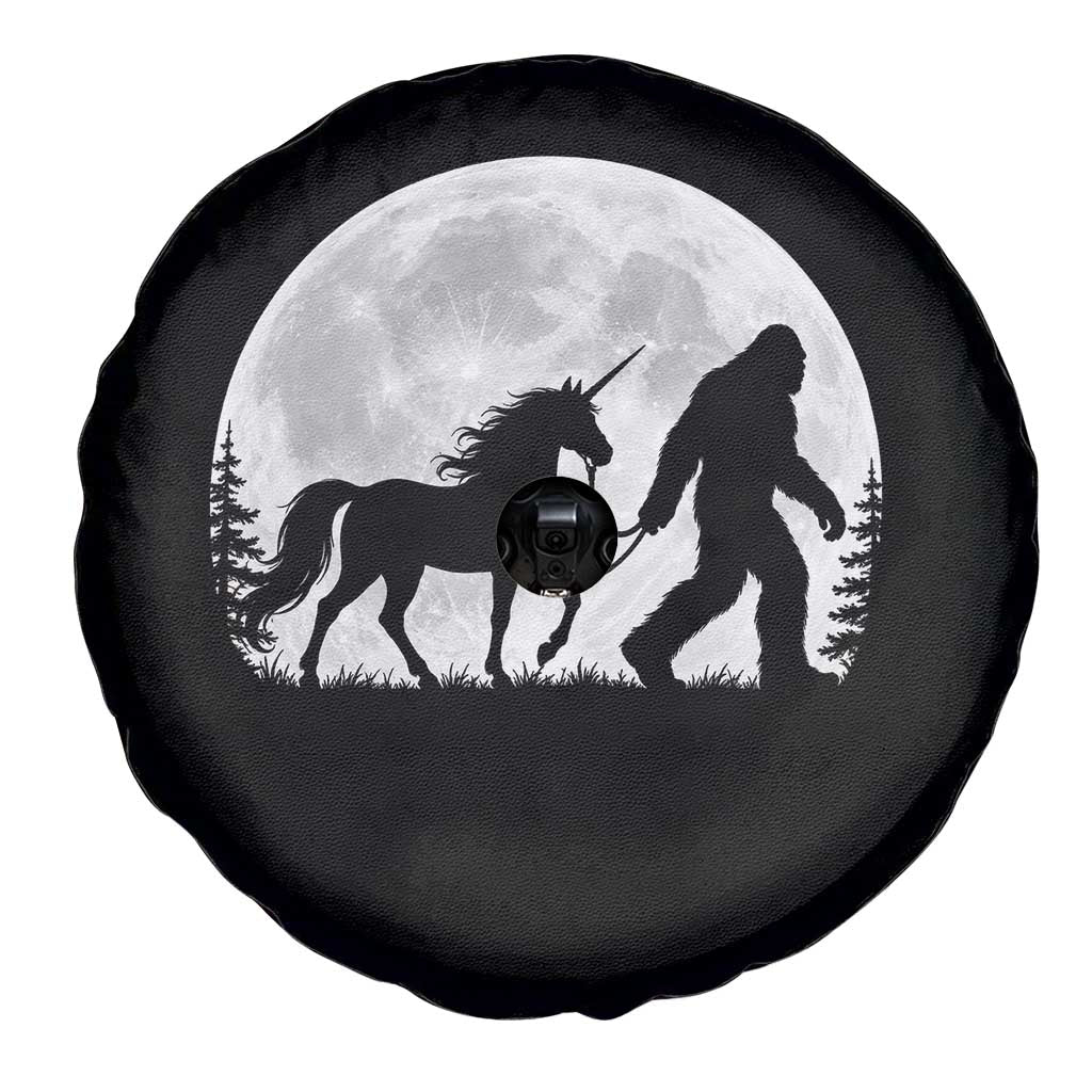 Bigfoot Walking Unicorn Spare Tire Cover Full Moon Sasquatch Fantasy Forest Silhouette