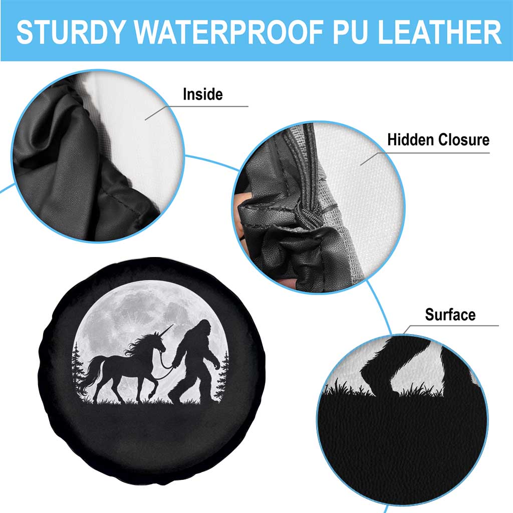 Bigfoot Walking Unicorn Spare Tire Cover Full Moon Sasquatch Fantasy Forest Silhouette