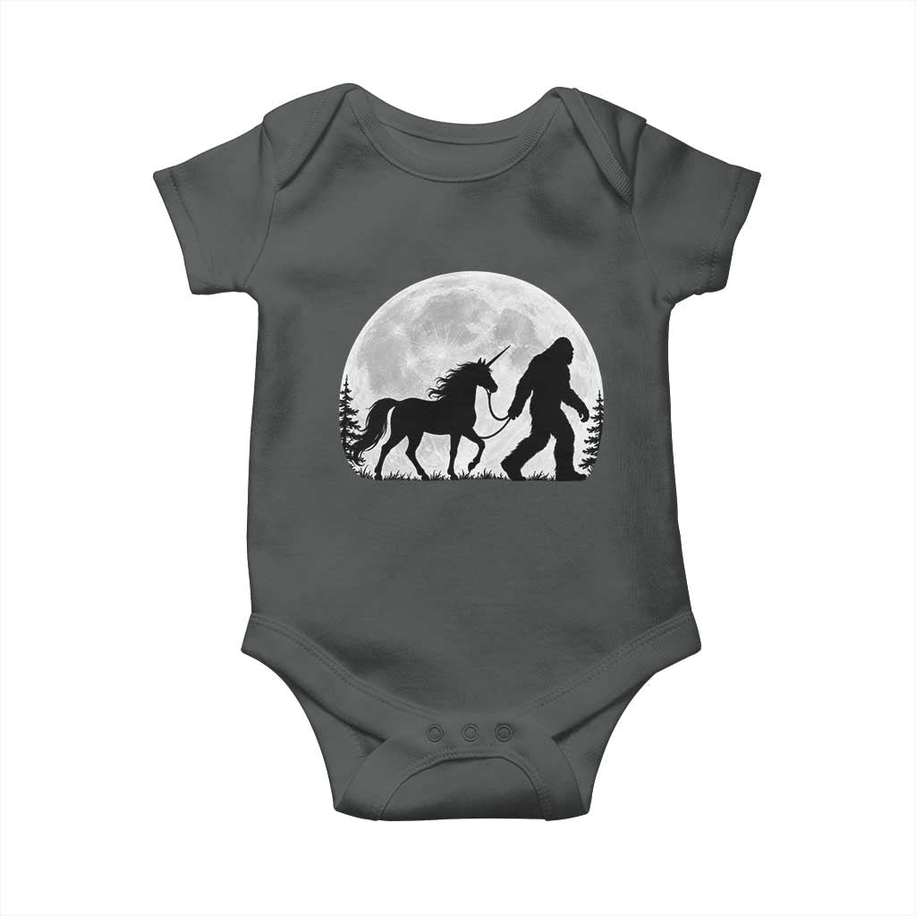 Bigfoot Walking Unicorn Baby Onesie Full Moon Sasquatch Fantasy Forest Silhouette