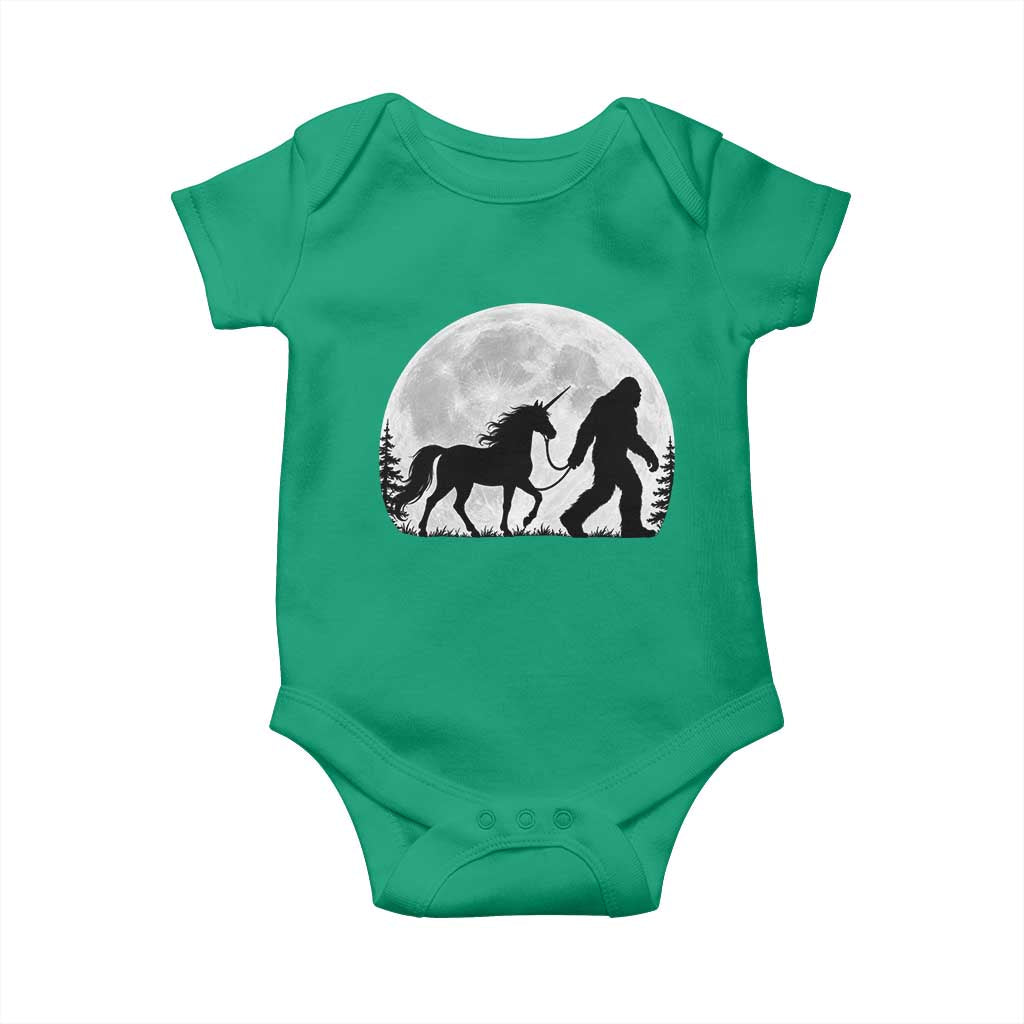 Bigfoot Walking Unicorn Baby Onesie Full Moon Sasquatch Fantasy Forest Silhouette