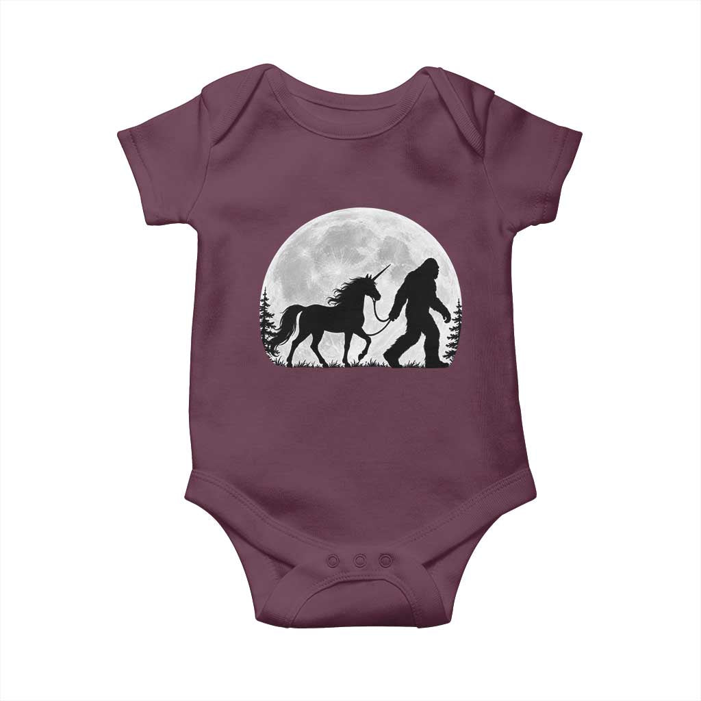 Bigfoot Walking Unicorn Baby Onesie Full Moon Sasquatch Fantasy Forest Silhouette