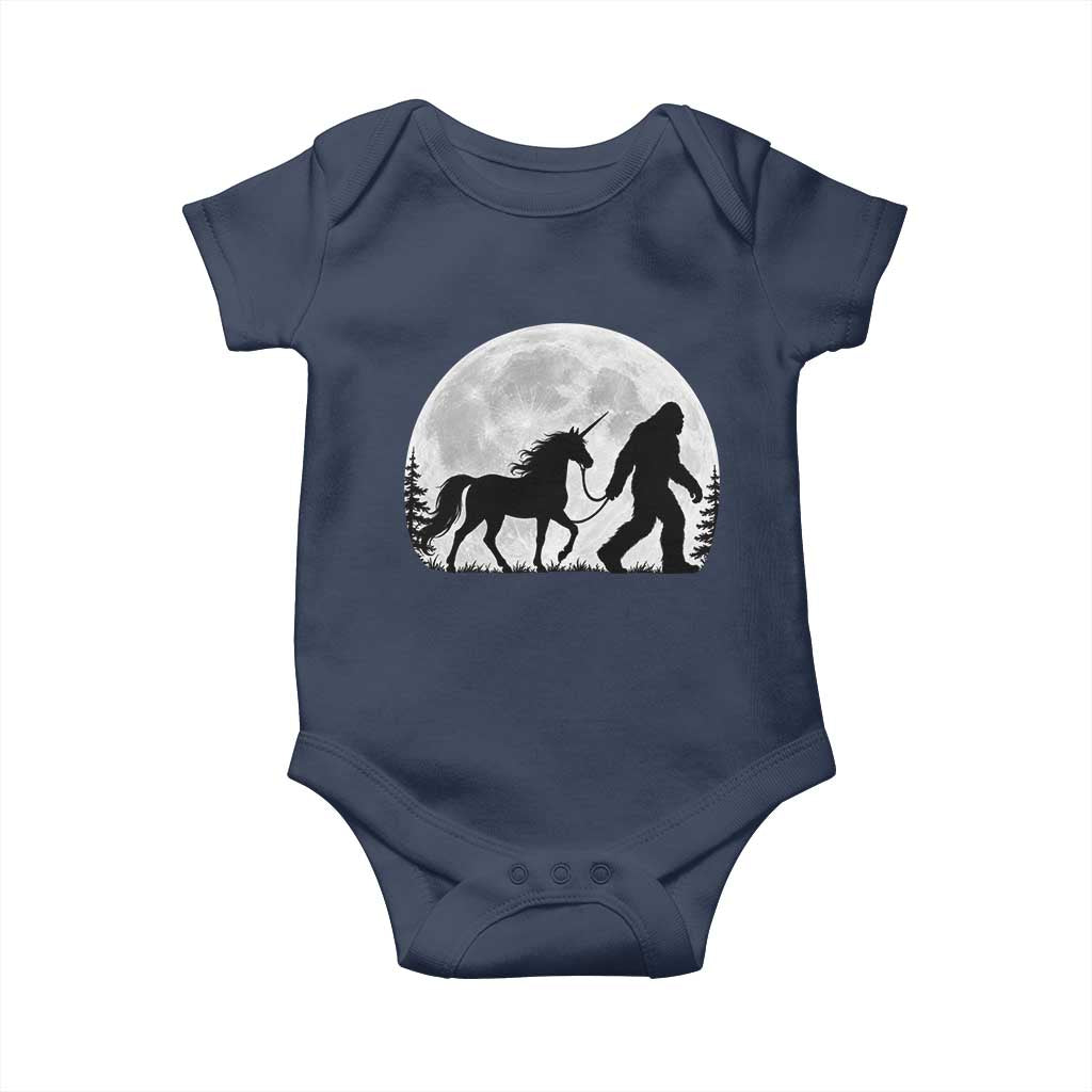Bigfoot Walking Unicorn Baby Onesie Full Moon Sasquatch Fantasy Forest Silhouette