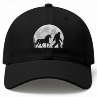 Bigfoot Walking Unicorn Baseball Cap Full Moon Sasquatch Fantasy Forest Silhouette