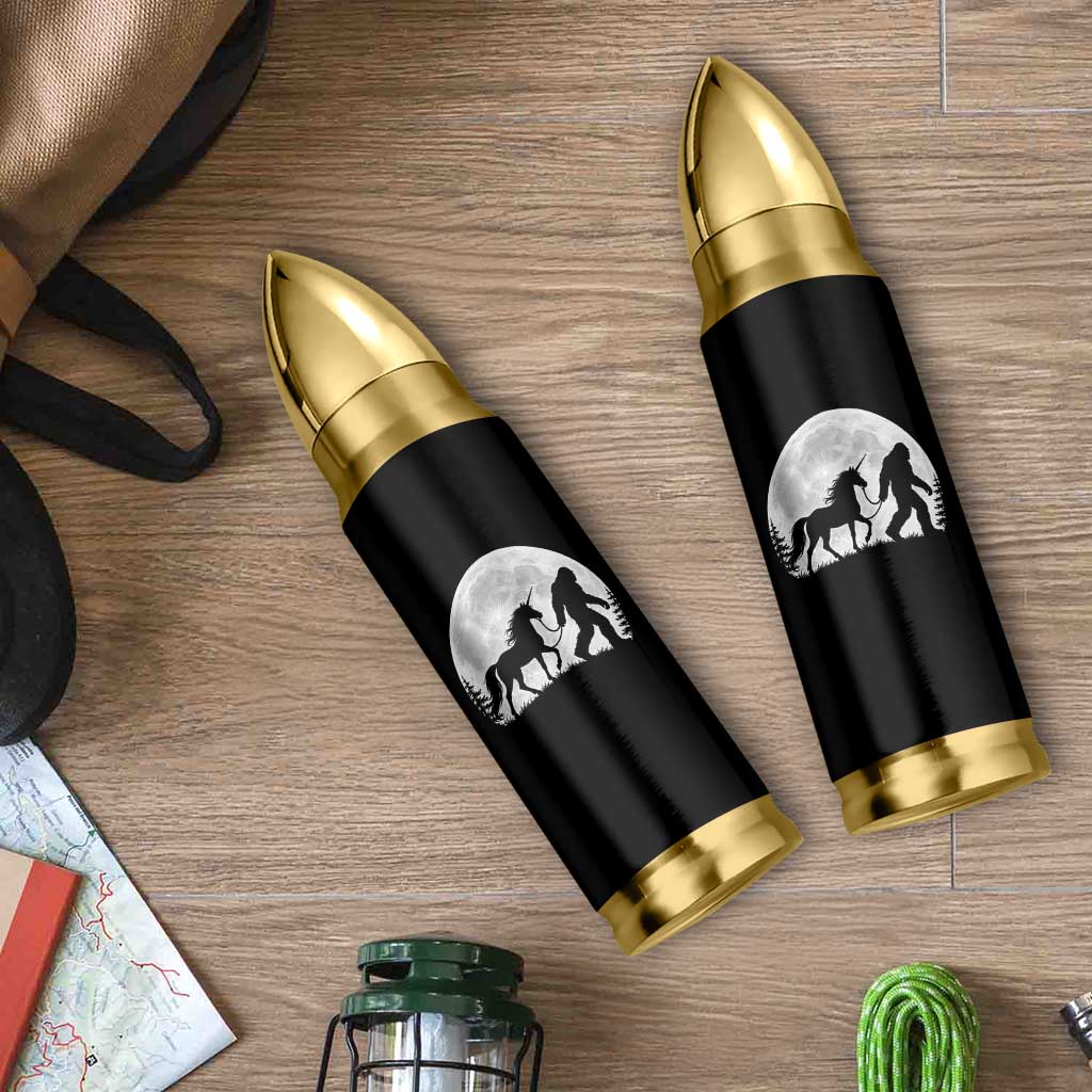 Bigfoot Walking Unicorn Bullet Tumbler Full Moon Sasquatch Fantasy Forest Silhouette