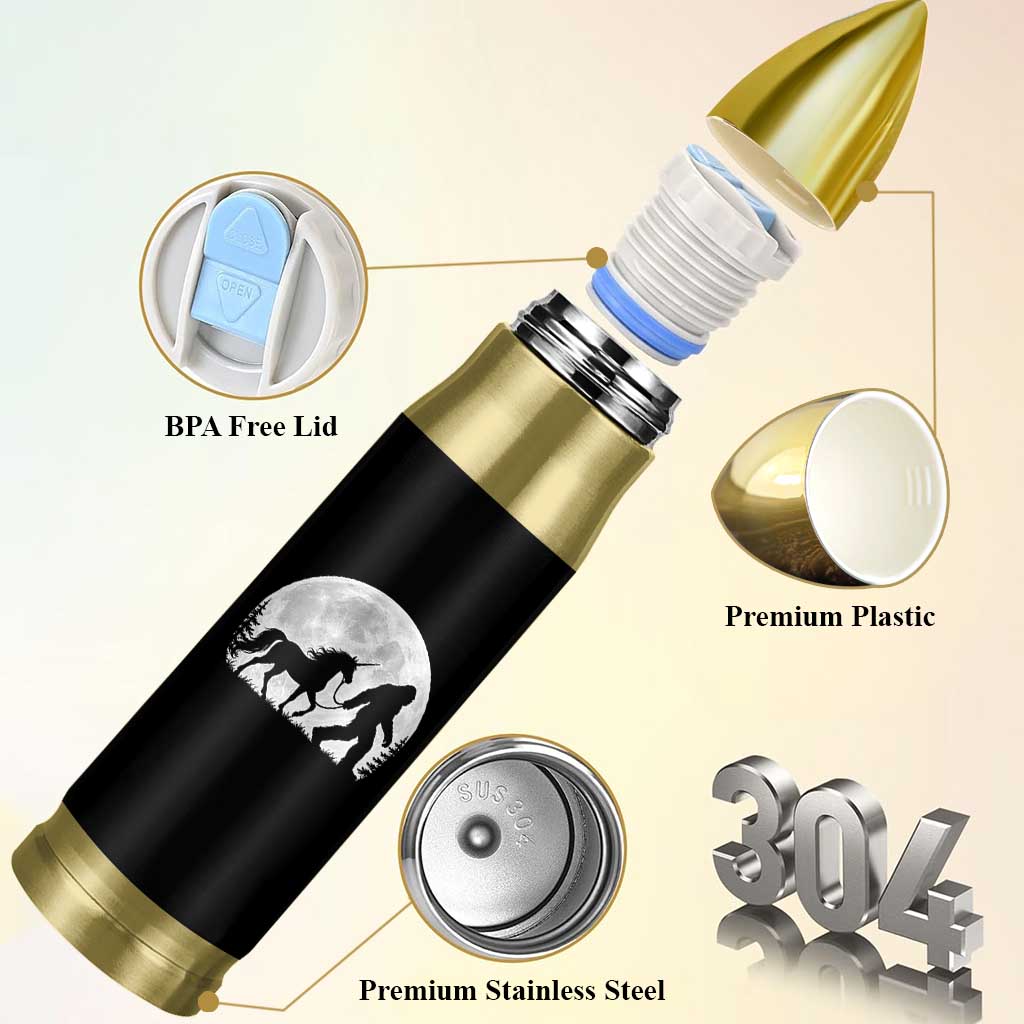 Bigfoot Walking Unicorn Bullet Tumbler Full Moon Sasquatch Fantasy Forest Silhouette