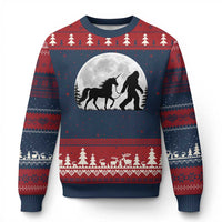 Bigfoot Walking Unicorn Ugly Christmas Sweater Full Moon Sasquatch Fantasy Forest Silhouette