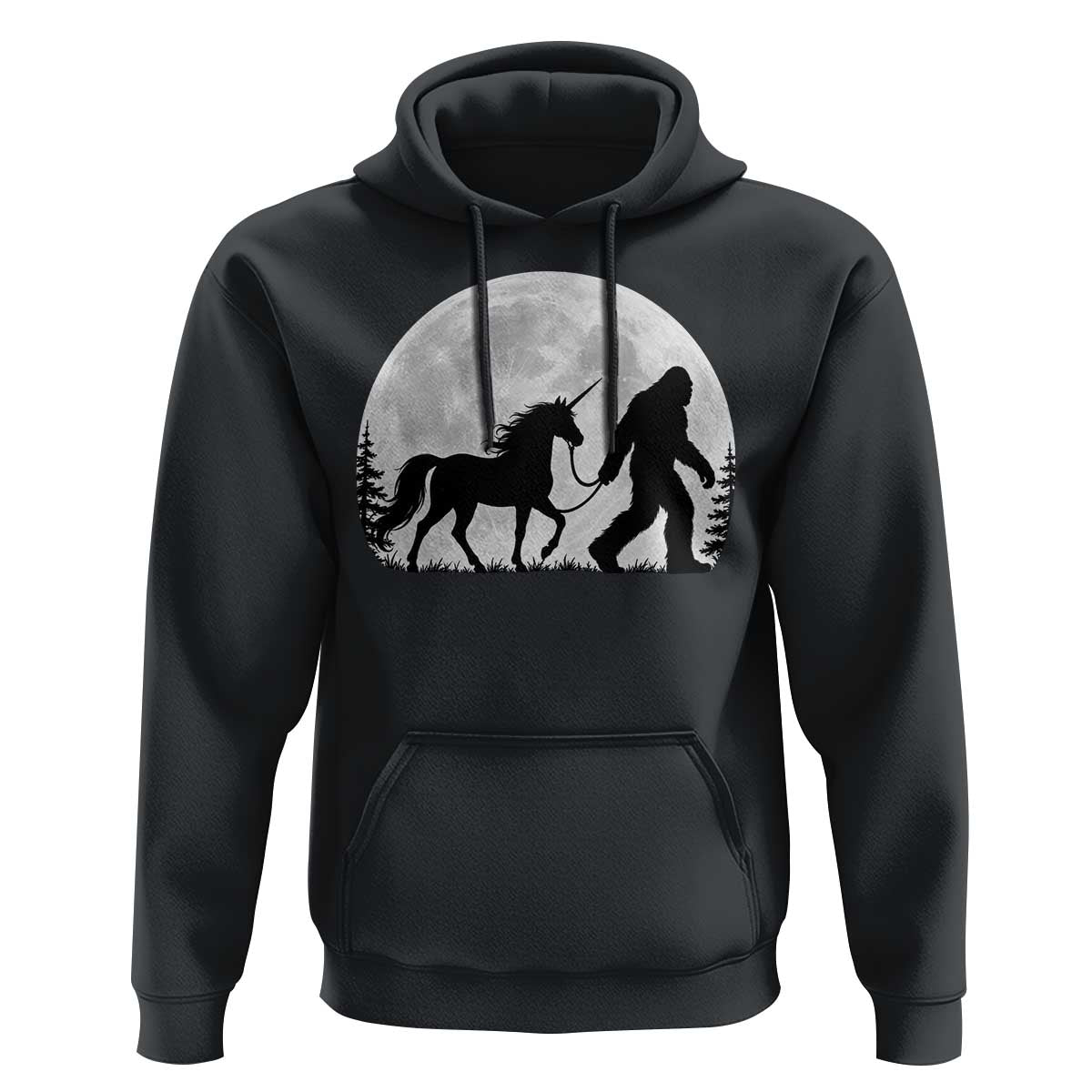 Bigfoot Walking Unicorn Hoodie Full Moon Sasquatch Fantasy Forest Silhouette